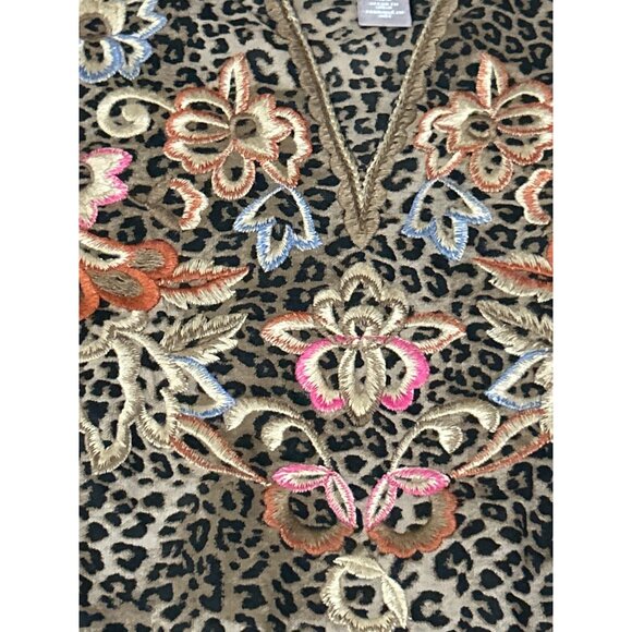 Chicos Embroidered Leopard Print Tunic Top With Bell Sleeves Size 0 100% Cotton - Picture 9 of 9